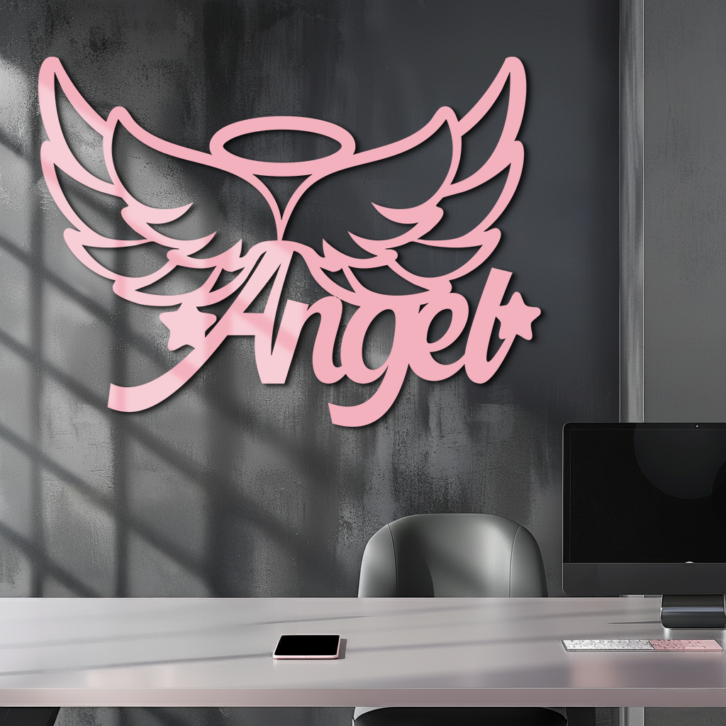 Angel Wings with Halo Metal Wall Art – Modern Spiritual Decor - KAFGP084