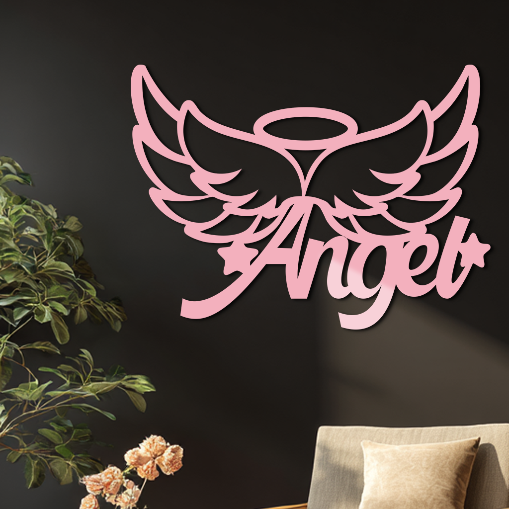 Angel Wings with Halo Metal Wall Art – Modern Spiritual Decor - KAFGP084