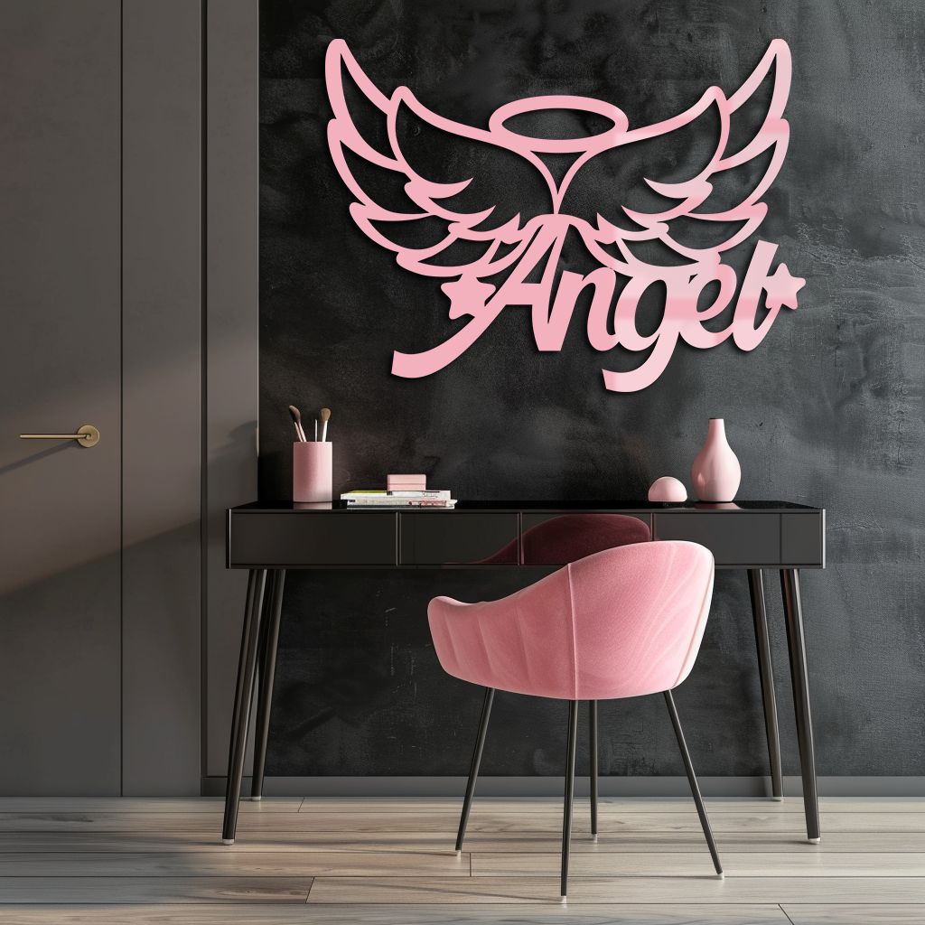 Angel Wings with Halo Metal Wall Art – Modern Spiritual Decor - KAFGP084