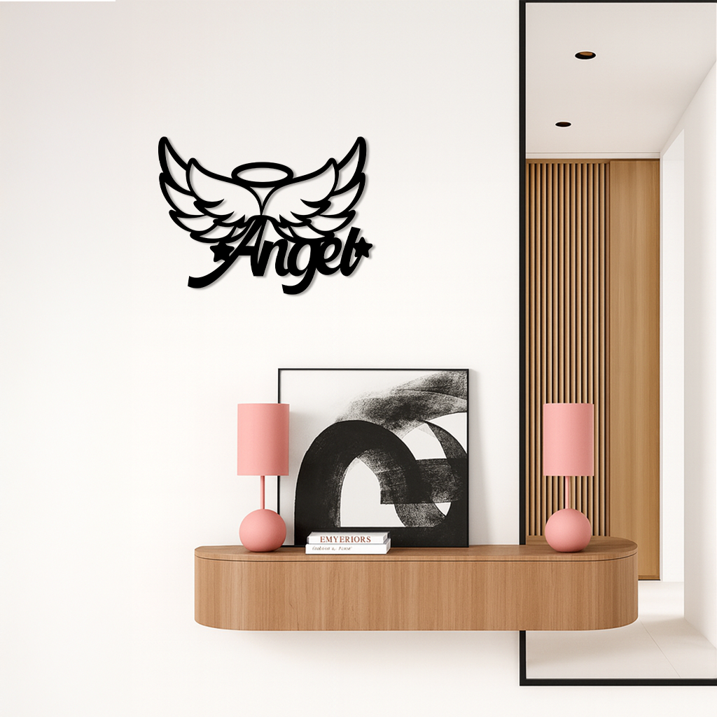 Angel Wings with Halo Metal Wall Art – Modern Spiritual Decor - KAFGP084