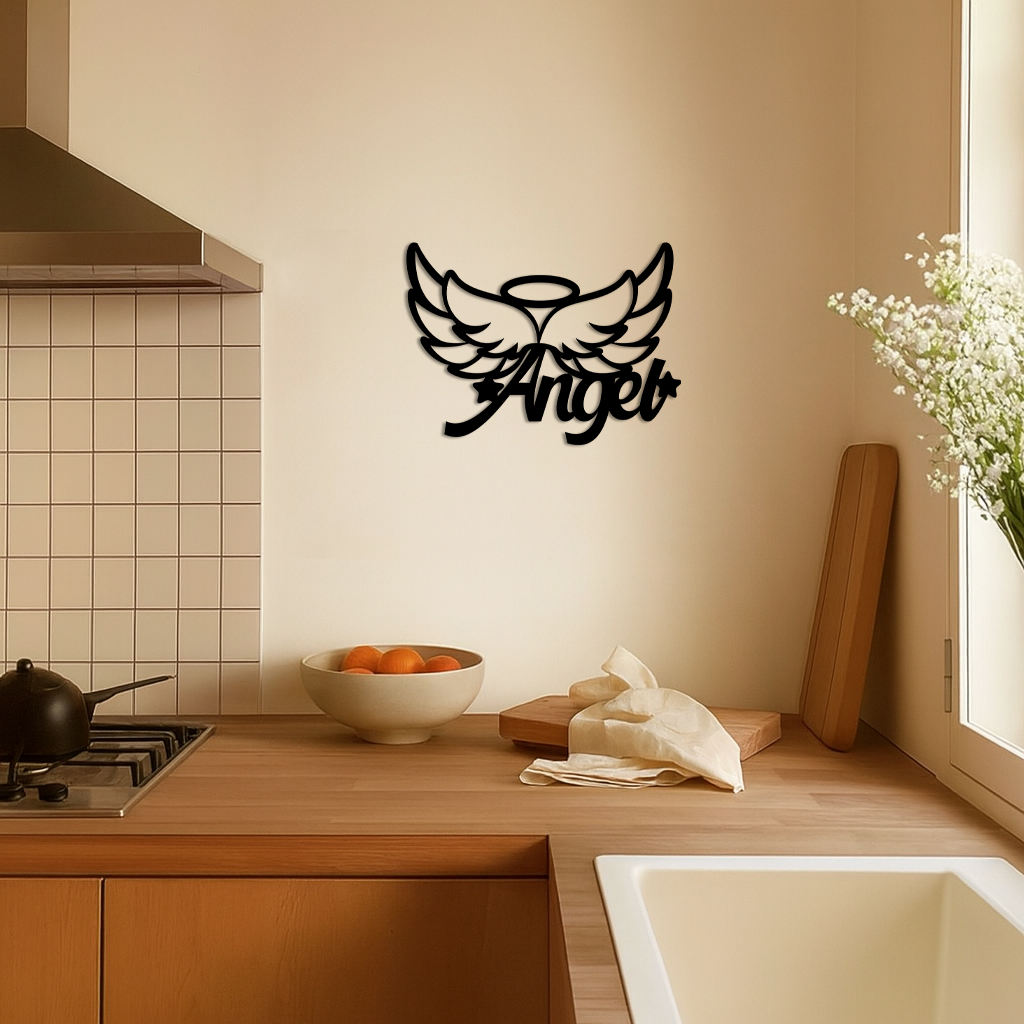 Angel Wings with Halo Metal Wall Art – Modern Spiritual Decor - KAFGP084