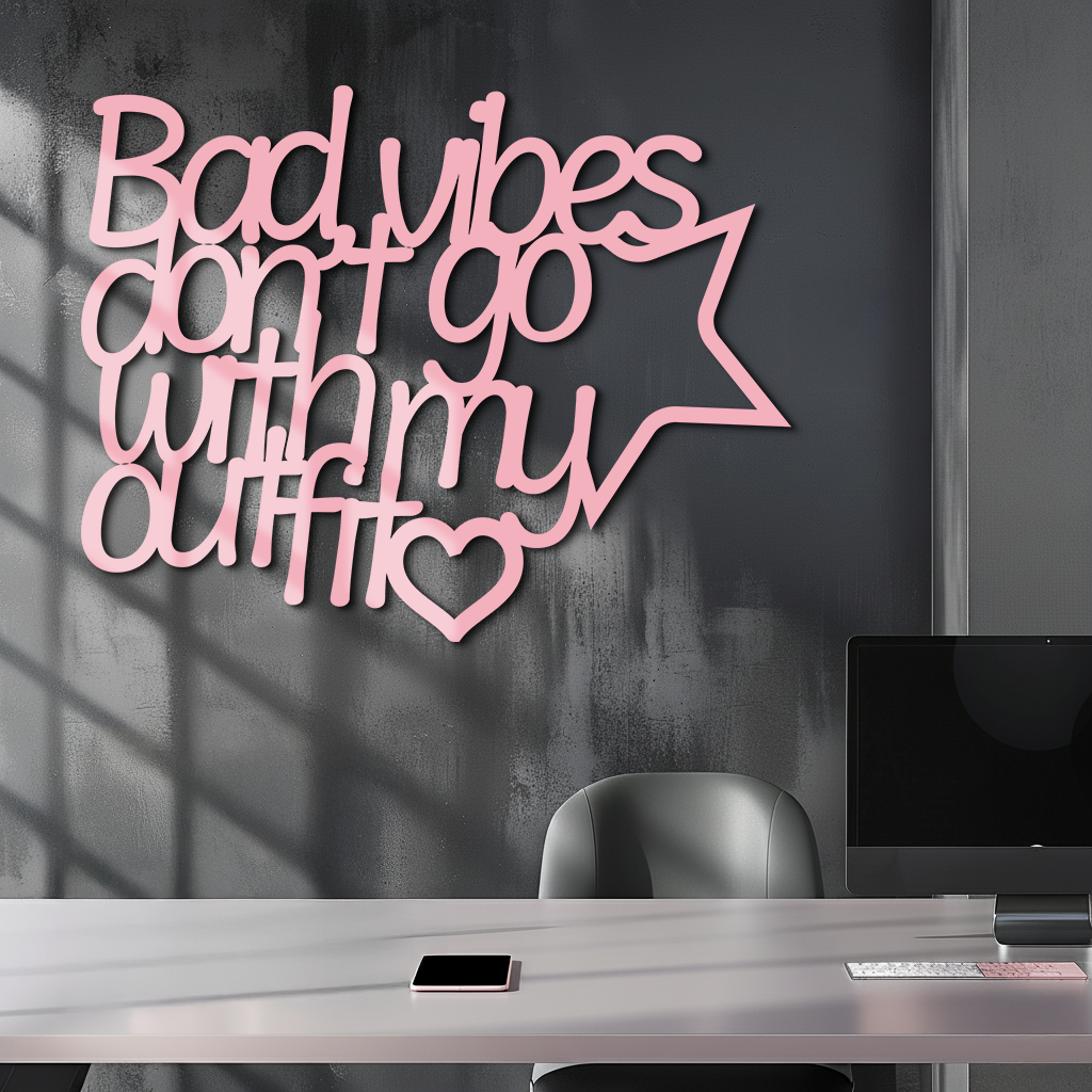 Bad Vibes Don’t Go With My Outfit Metal Wall Art – Modern Quote Design - KAFGP087
