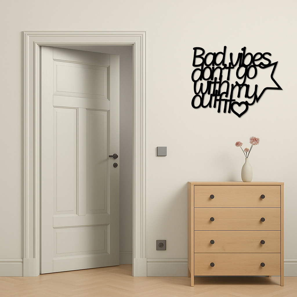 Bad Vibes Don’t Go With My Outfit Metal Wall Art – Modern Quote Design - KAFGP087