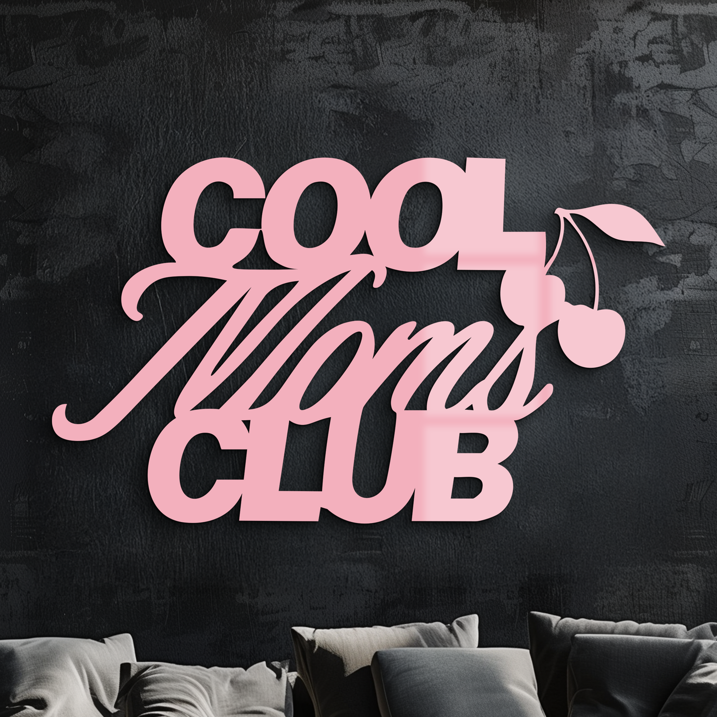 Cool Moms Club Typography Metal Wall Art – Cherry Accent Decorative Sign - KAFGP089