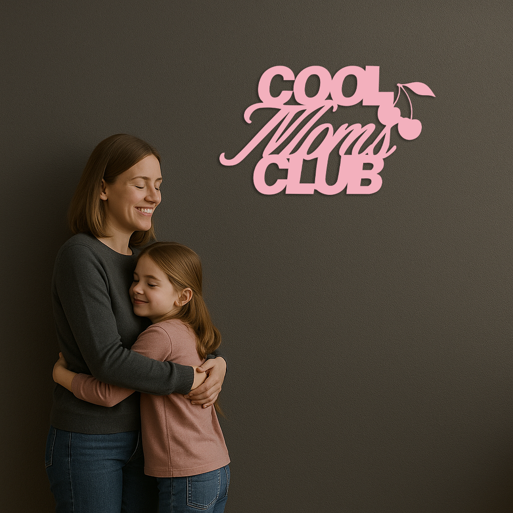 Cool Moms Club Typography Metal Wall Art – Cherry Accent Decorative Sign - KAFGP089