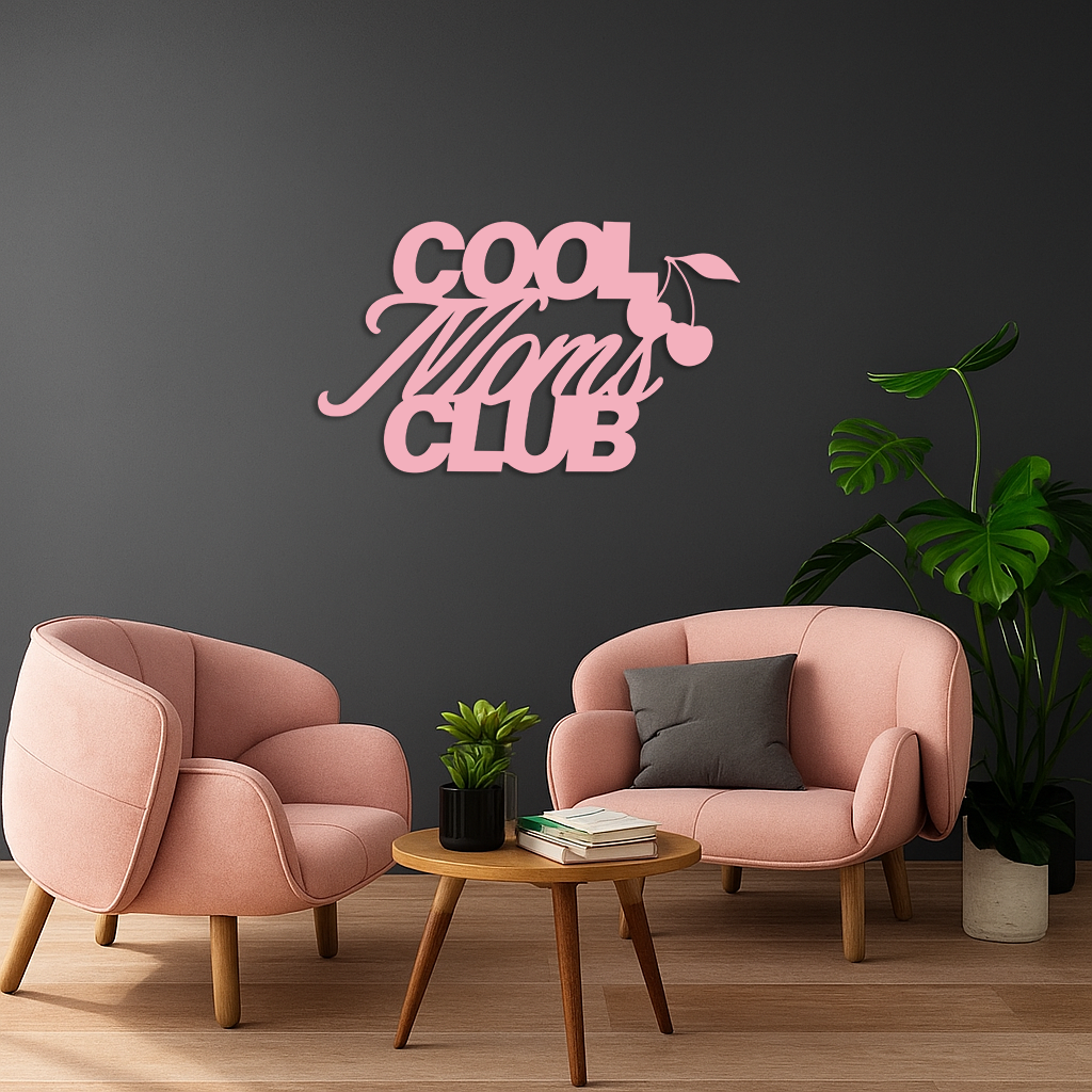 Cool Moms Club Typography Metal Wall Art – Cherry Accent Decorative Sign - KAFGP089