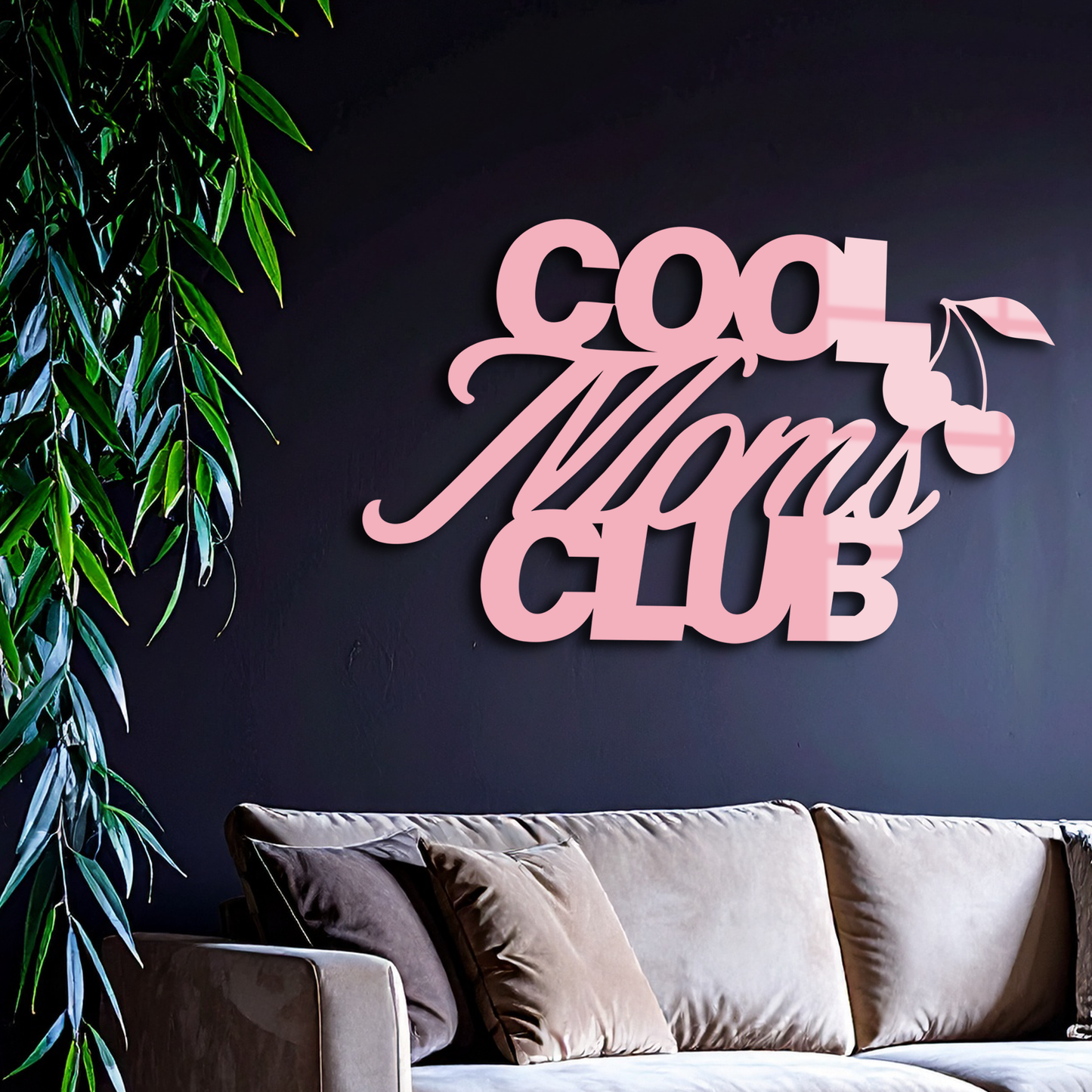 Cool Moms Club Typography Metal Wall Art – Cherry Accent Decorative Sign - KAFGP089