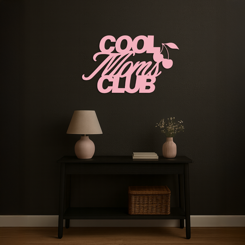 Cool Moms Club Typography Metal Wall Art – Cherry Accent Decorative Sign - KAFGP089