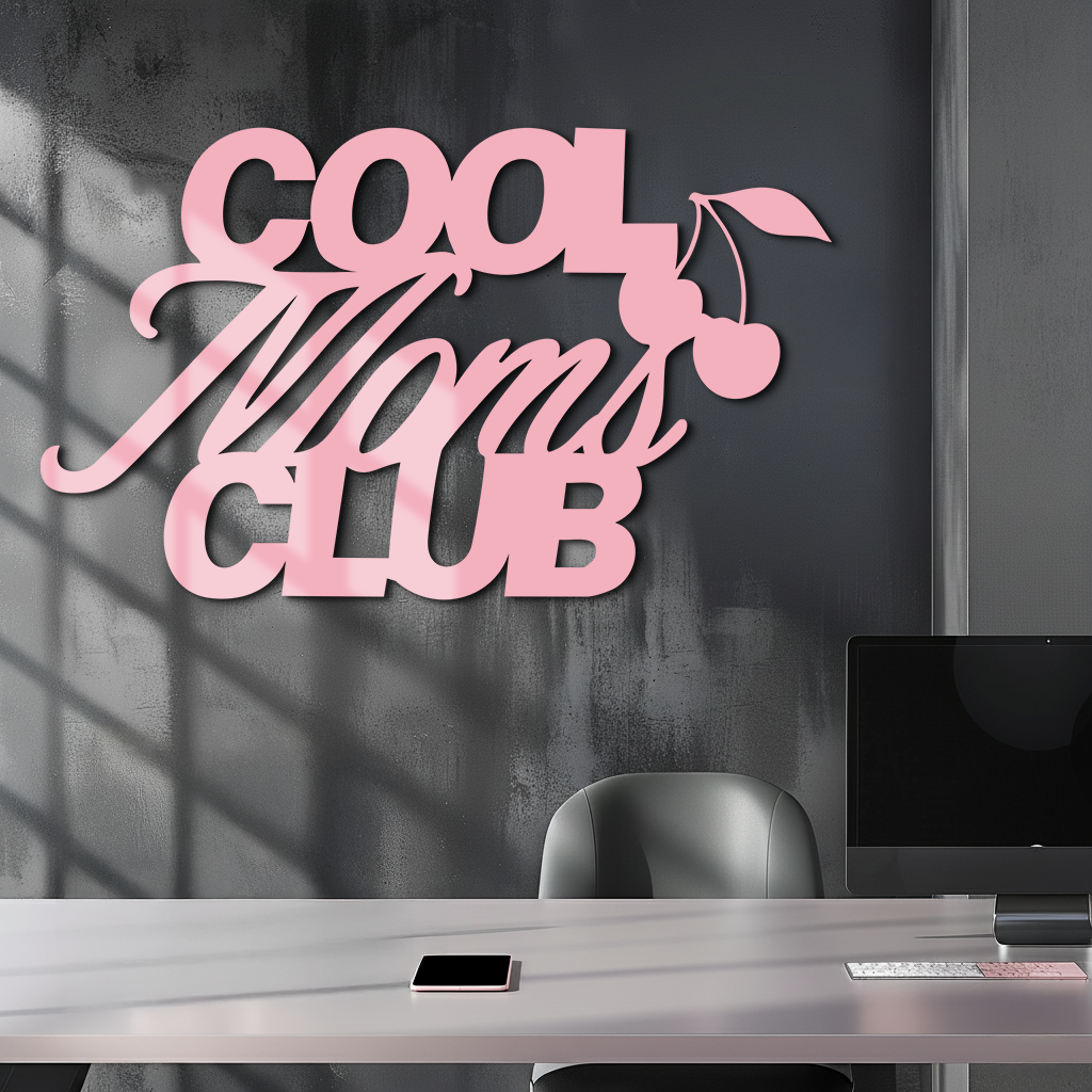 Cool Moms Club Typography Metal Wall Art – Cherry Accent Decorative Sign - KAFGP089