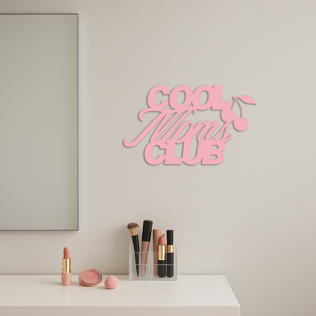Cool Moms Club Typography Metal Wall Art – Cherry Accent Decorative Sign - KAFGP089