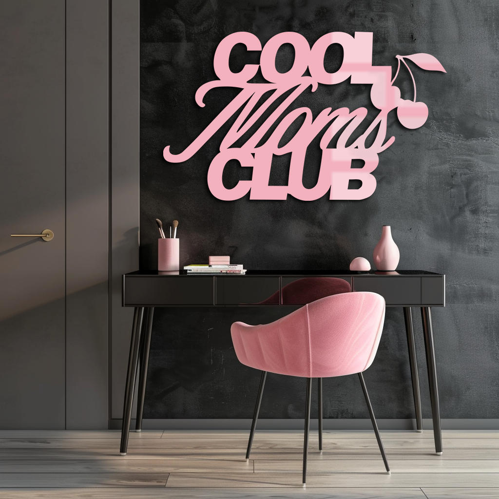 Cool Moms Club Typography Metal Wall Art – Cherry Accent Decorative Sign - KAFGP089