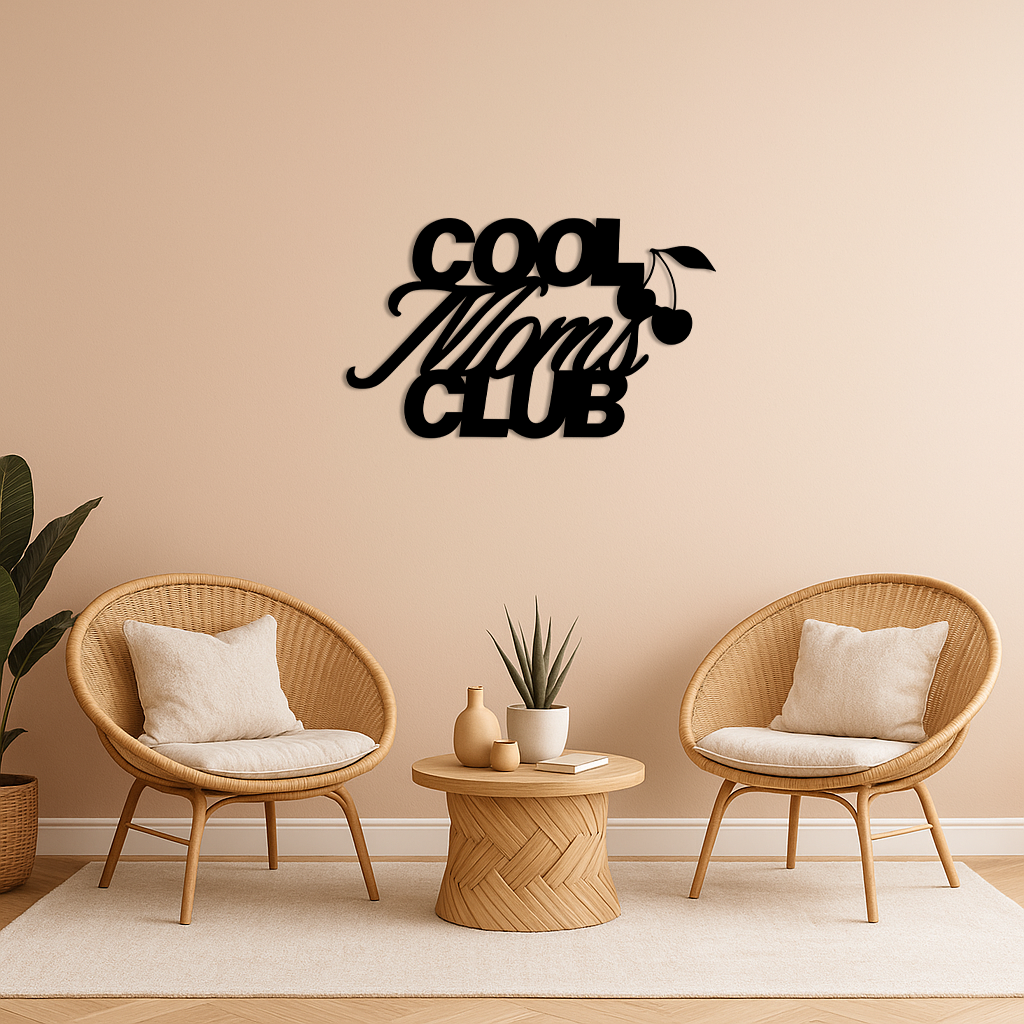 Cool Moms Club Typography Metal Wall Art – Cherry Accent Decorative Sign - KAFGP089