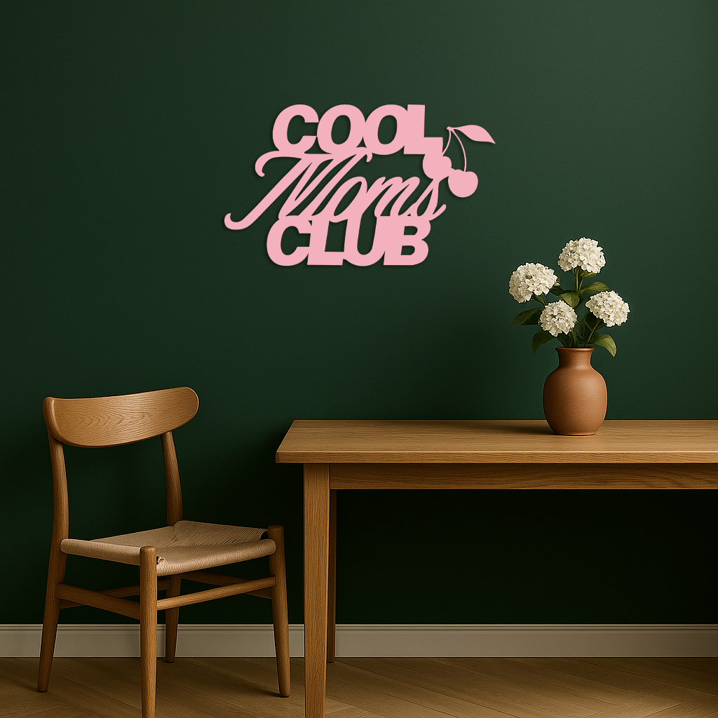 Cool Moms Club Typography Metal Wall Art – Cherry Accent Decorative Sign - KAFGP089