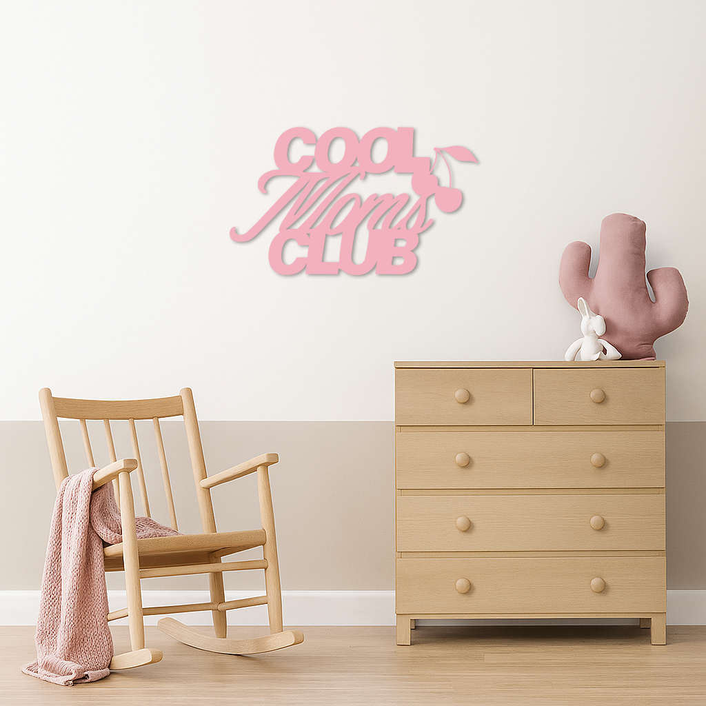 Cool Moms Club Typography Metal Wall Art – Cherry Accent Decorative Sign - KAFGP089