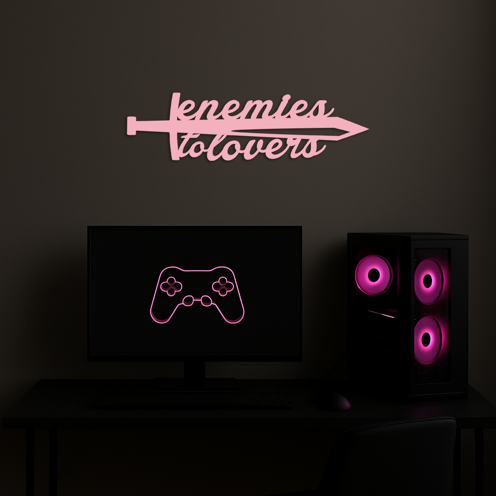 Enemies to Lovers Sword Quote Metal Wall Art – Romantic Typography Decor - KAFGP094