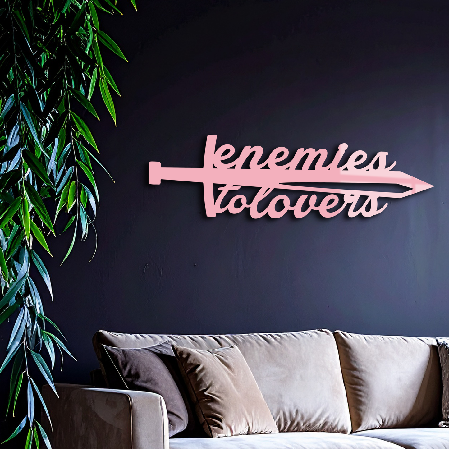 Enemies to Lovers Sword Quote Metal Wall Art – Romantic Typography Decor - KAFGP094