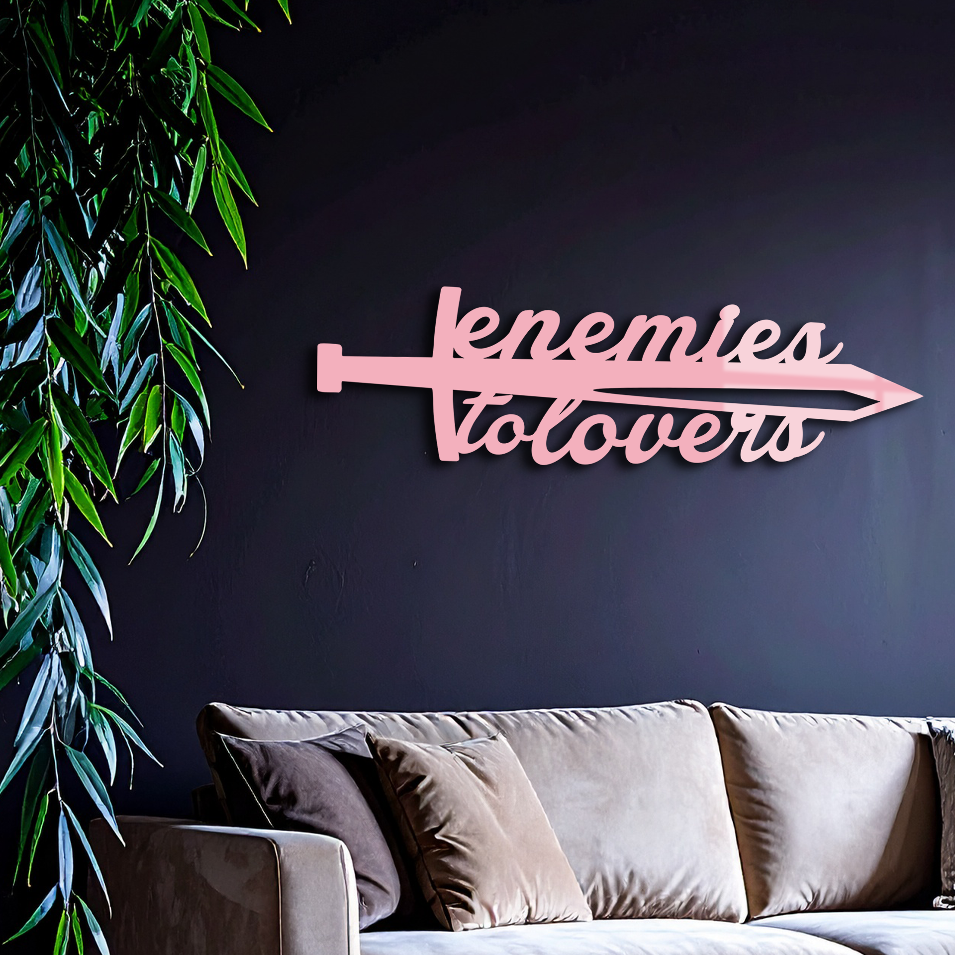 Enemies to Lovers Sword Quote Metal Wall Art – Romantic Typography Decor - KAFGP094