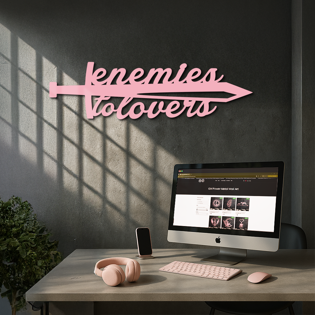 Enemies to Lovers Sword Quote Metal Wall Art – Romantic Typography Decor - KAFGP094