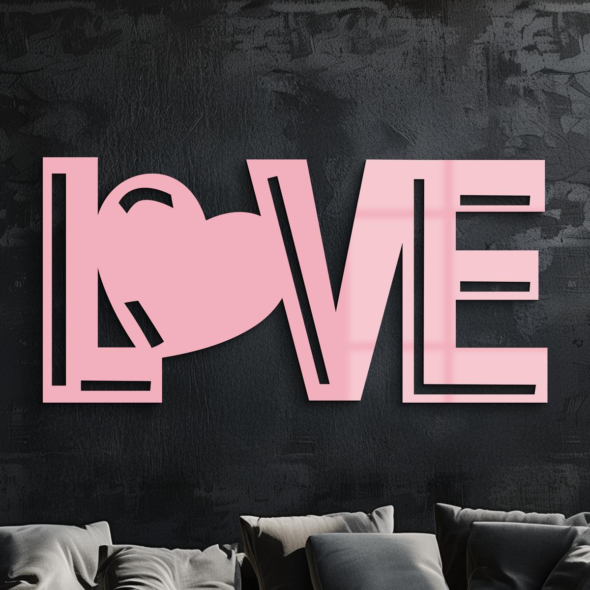 LOVE Heart Typography Metal Wall Art – Modern Romantic Decor - KAFGP097