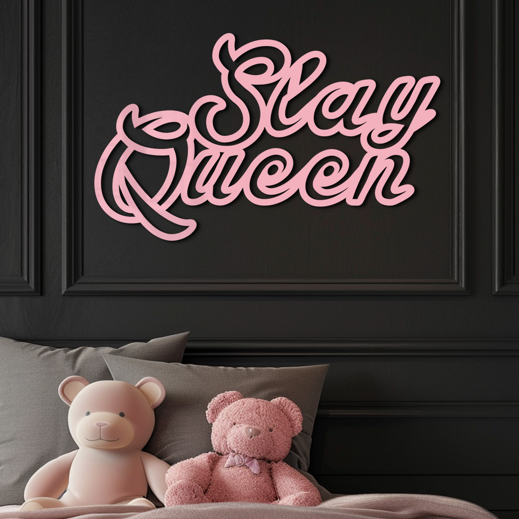Slay Queen Typography Metal Wall Art – Feminine Empowerment Design - KAFGP106