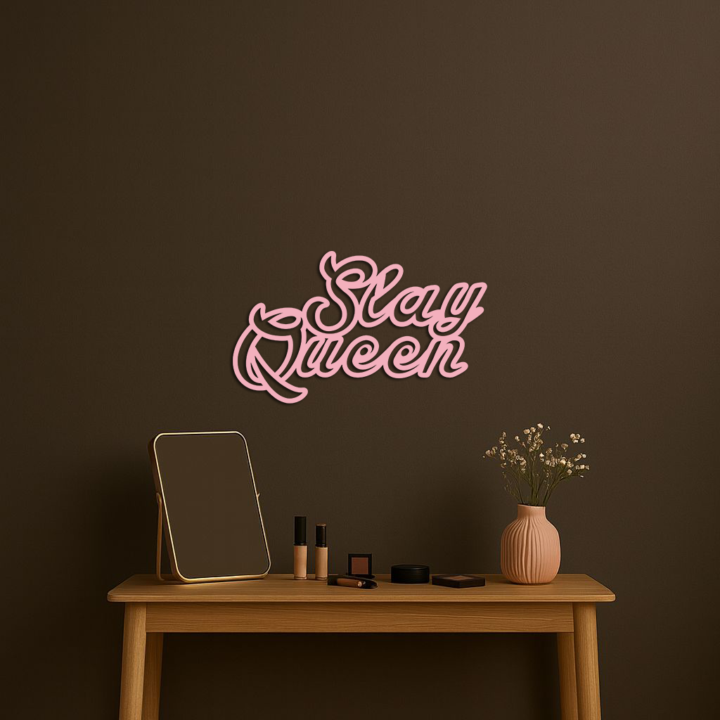 Slay Queen Typography Metal Wall Art – Feminine Empowerment Design - KAFGP106