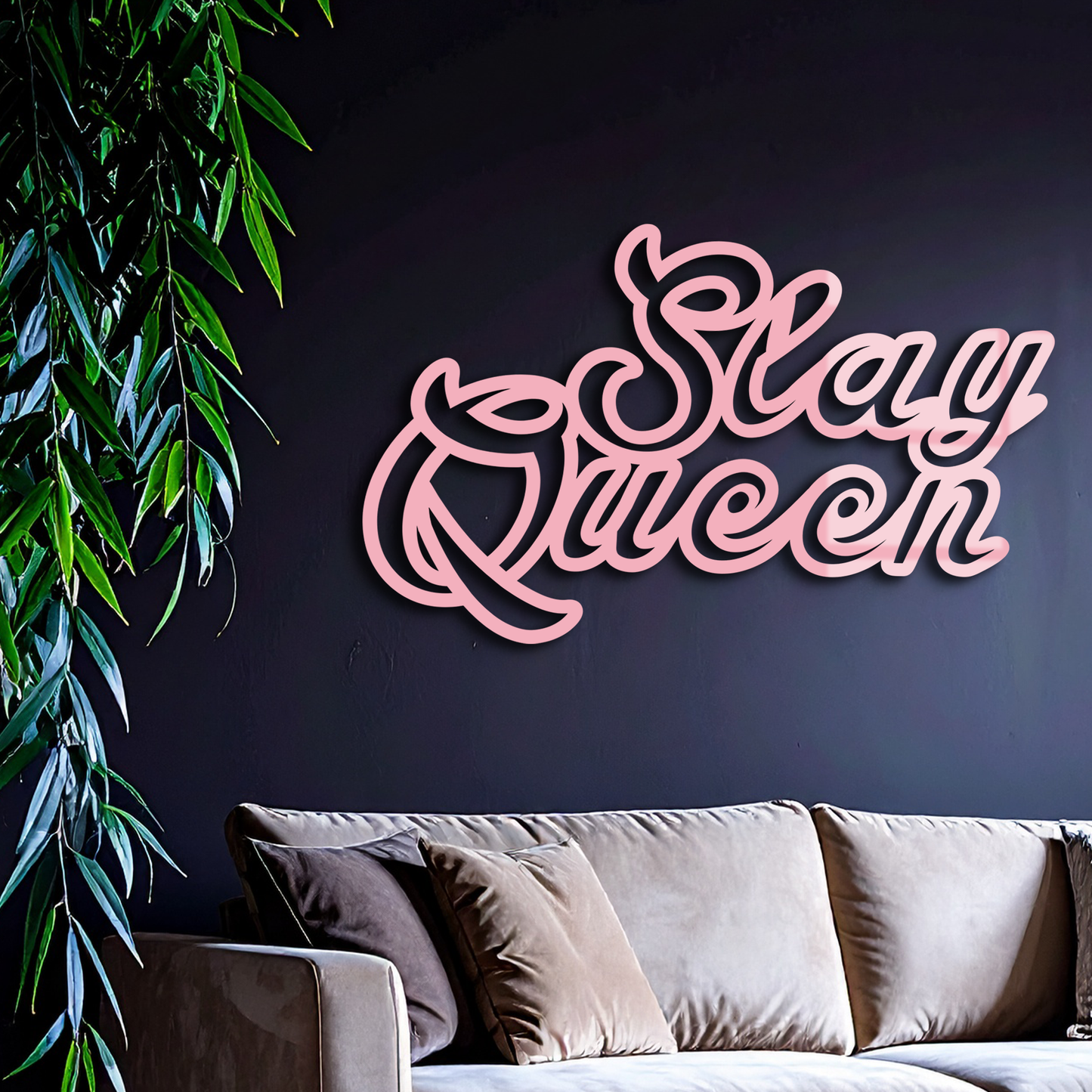 Slay Queen Typography Metal Wall Art – Feminine Empowerment Design - KAFGP106
