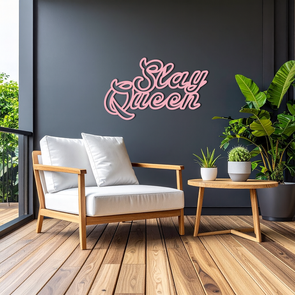 Slay Queen Typography Metal Wall Art – Feminine Empowerment Design - KAFGP106