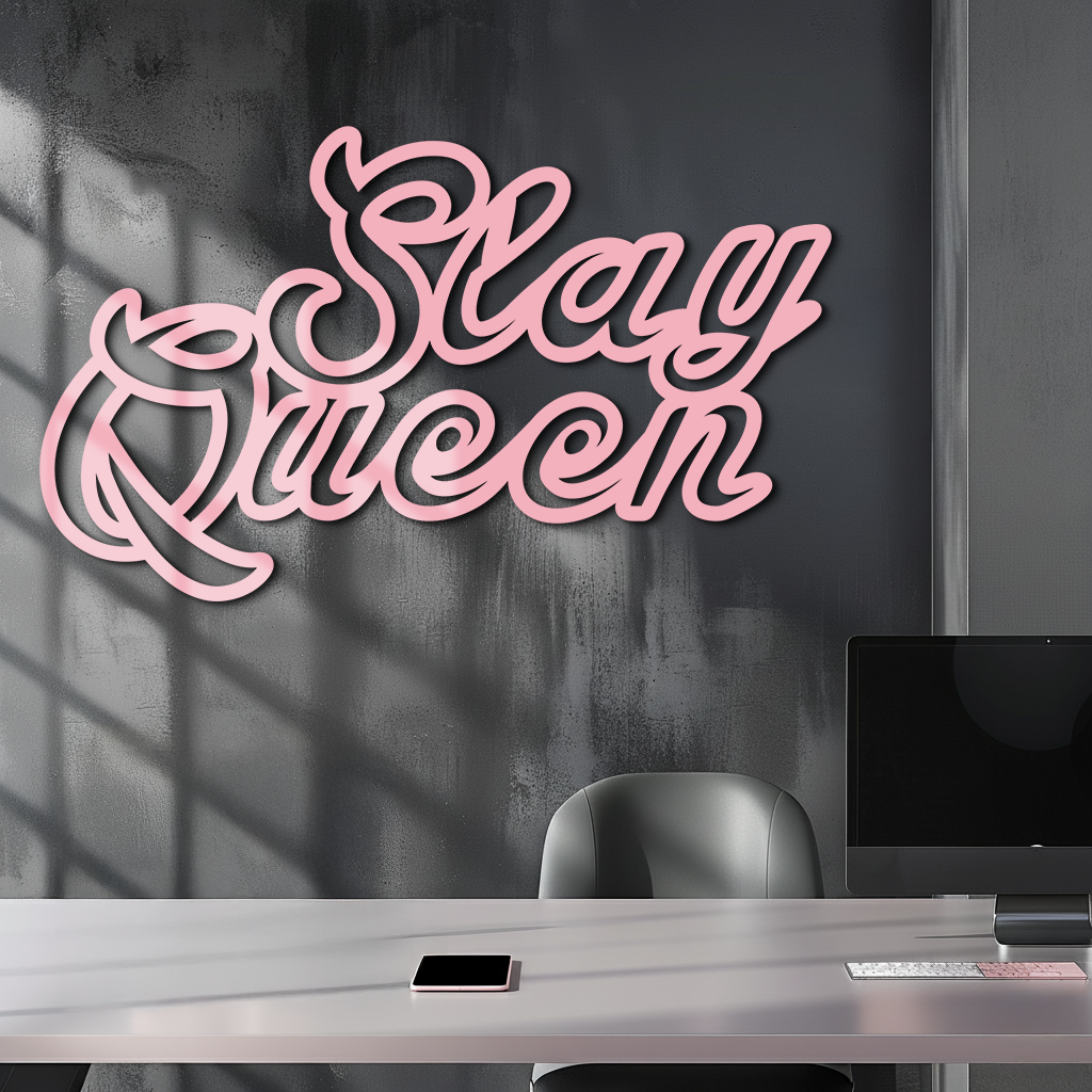 Slay Queen Typography Metal Wall Art – Feminine Empowerment Design - KAFGP106