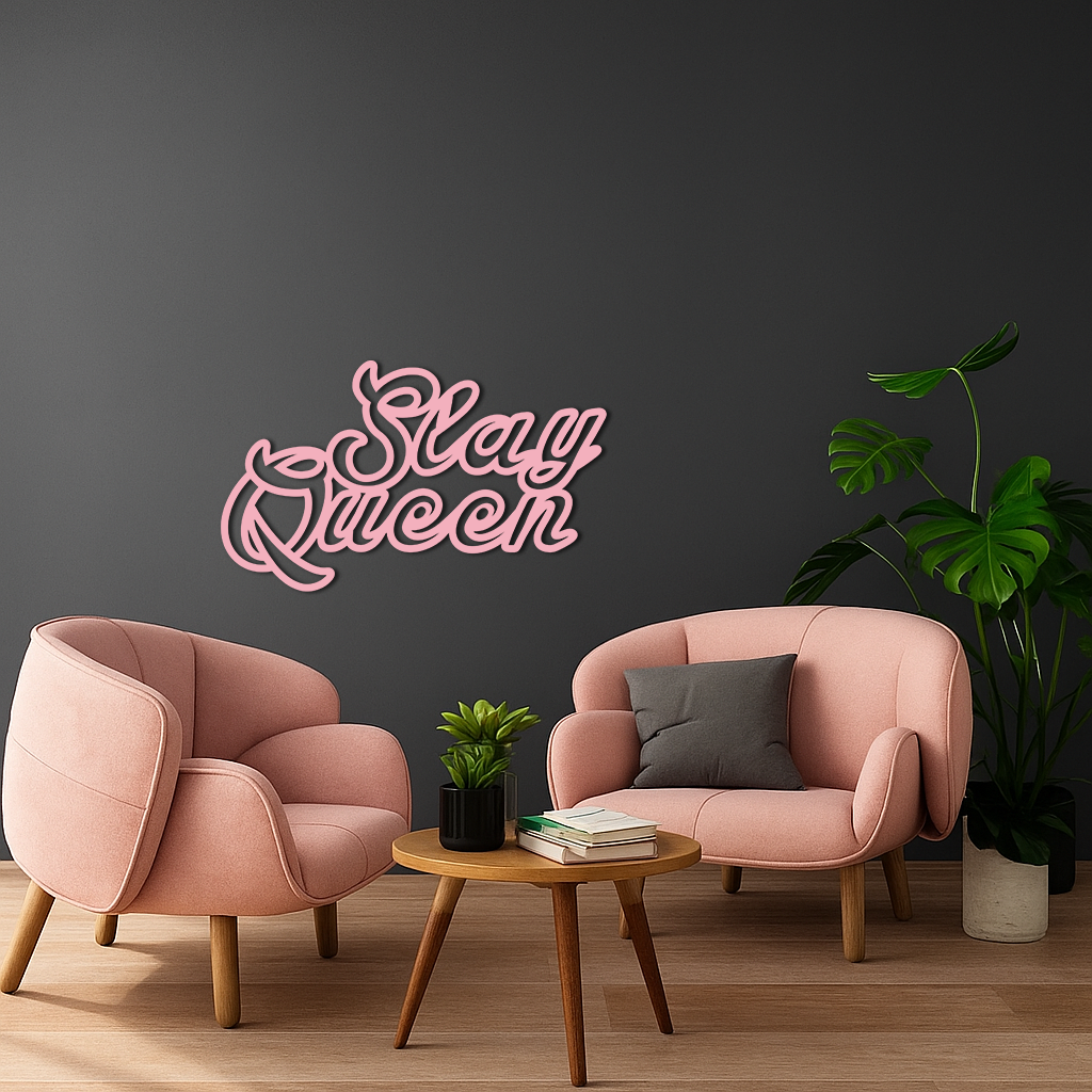 Slay Queen Typography Metal Wall Art – Feminine Empowerment Design - KAFGP106