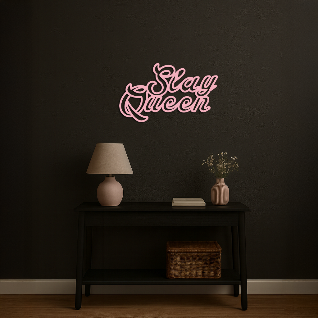 Slay Queen Typography Metal Wall Art – Feminine Empowerment Design - KAFGP106