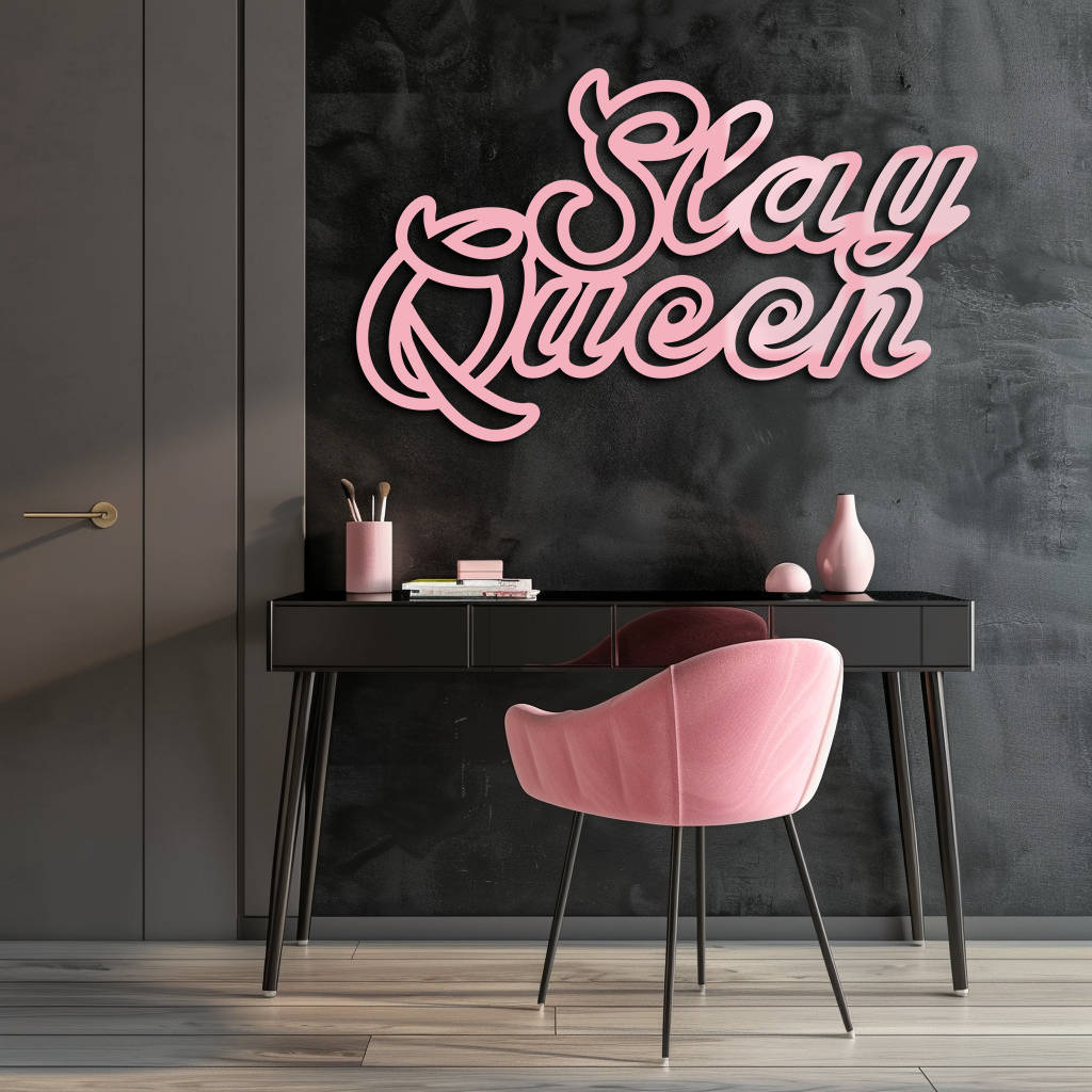 Slay Queen Typography Metal Wall Art – Feminine Empowerment Design - KAFGP106