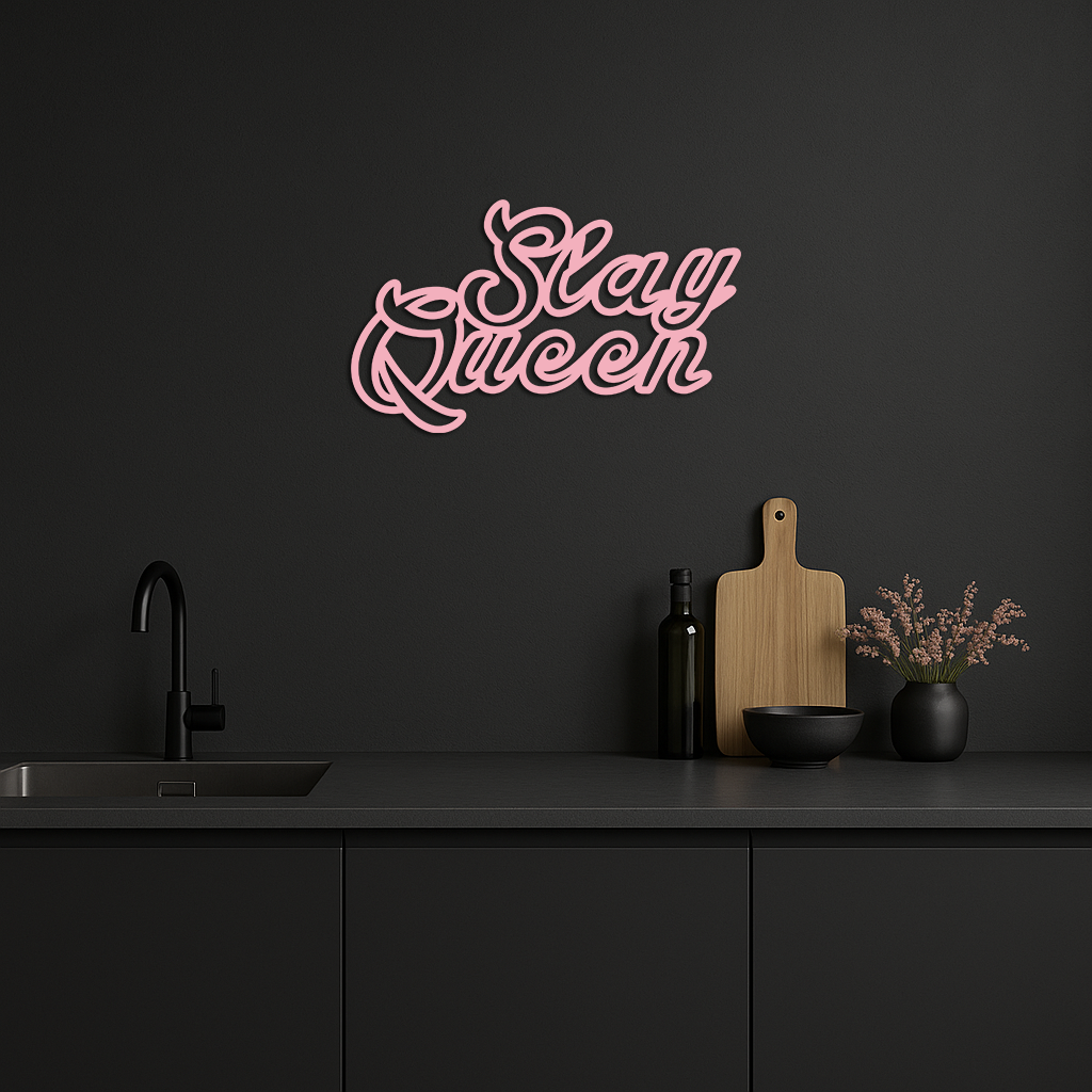 Slay Queen Typography Metal Wall Art – Feminine Empowerment Design - KAFGP106