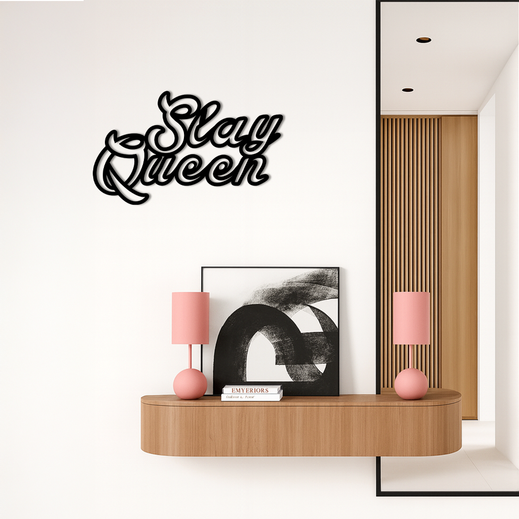 Slay Queen Typography Metal Wall Art – Feminine Empowerment Design - KAFGP106