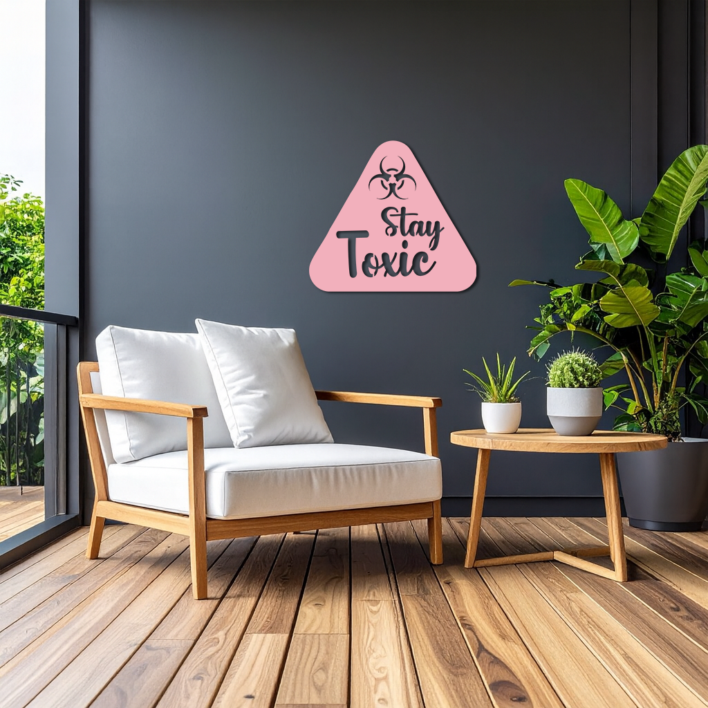 Stay Toxic Warning Sign Metal Wall Art – Bold Caution Style Decor - KAFGP109