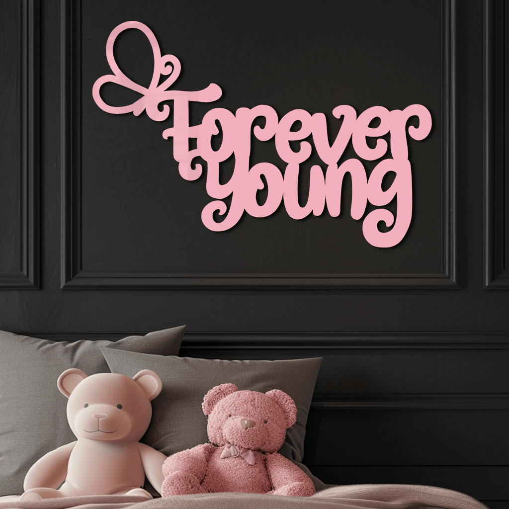 Forever Young Butterfly Script Metal Wall Art – Whimsical Home Decor - KAFGP117