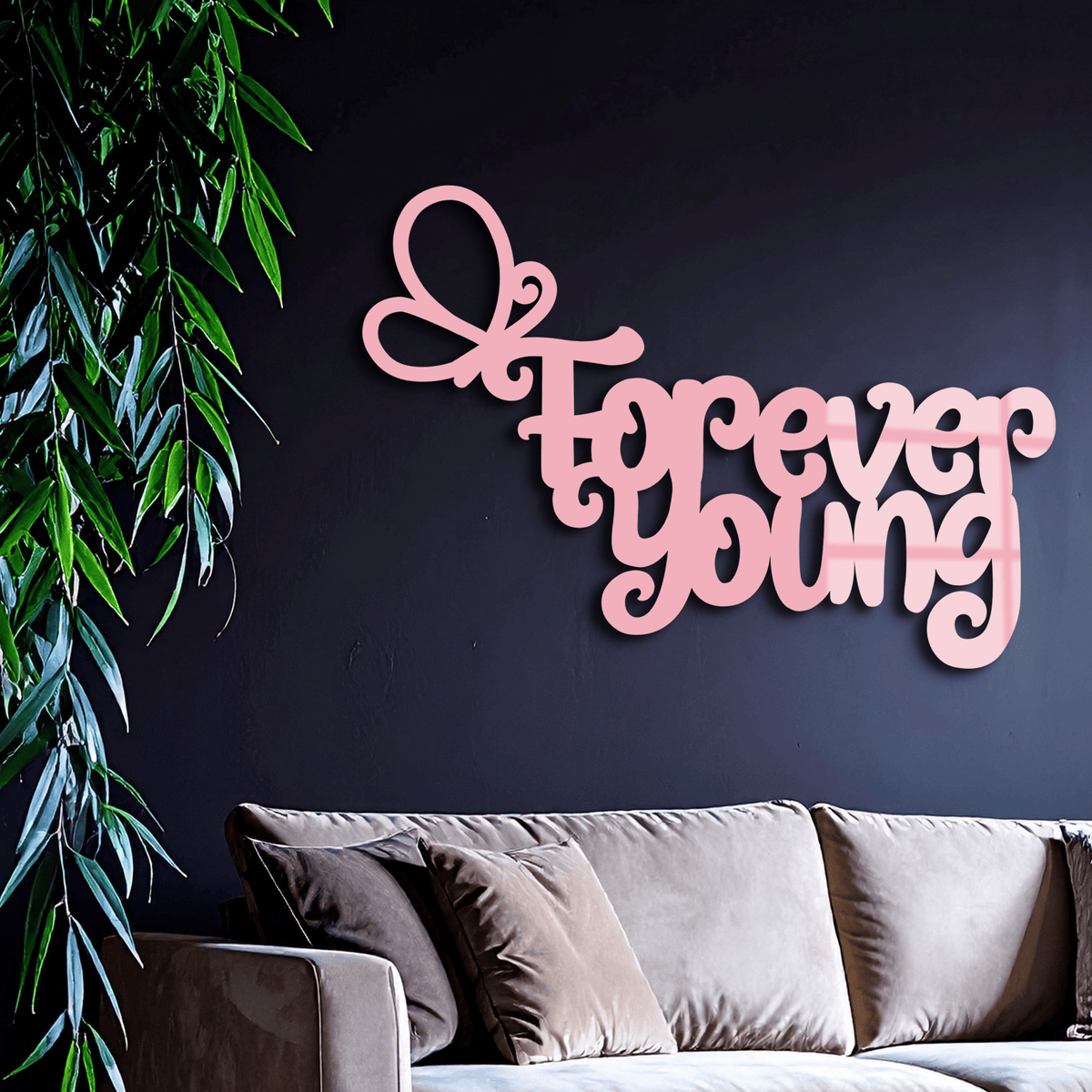 Forever Young Butterfly Script Metal Wall Art – Whimsical Home Decor - KAFGP117