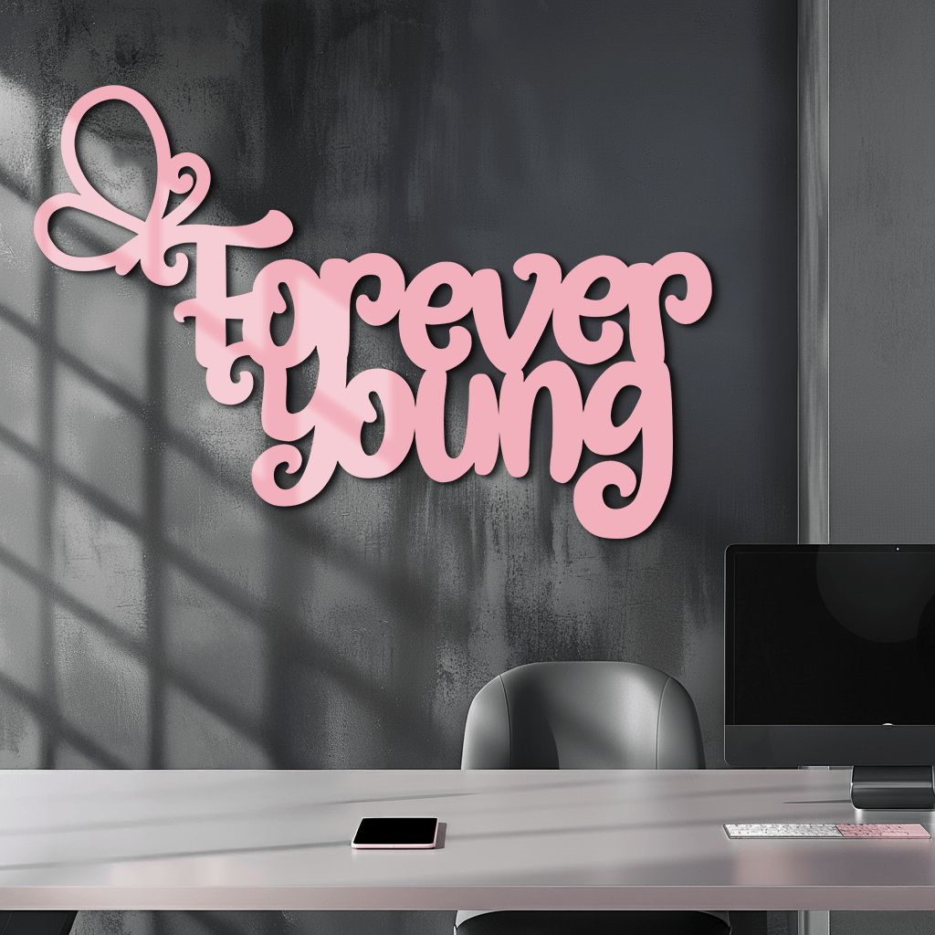 Forever Young Butterfly Script Metal Wall Art – Whimsical Home Decor - KAFGP117