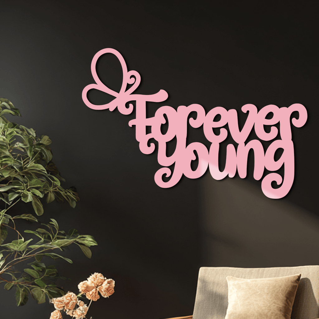 Forever Young Butterfly Script Metal Wall Art – Whimsical Home Decor - KAFGP117
