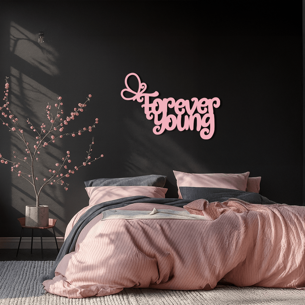 Forever Young Butterfly Script Metal Wall Art – Whimsical Home Decor - KAFGP117