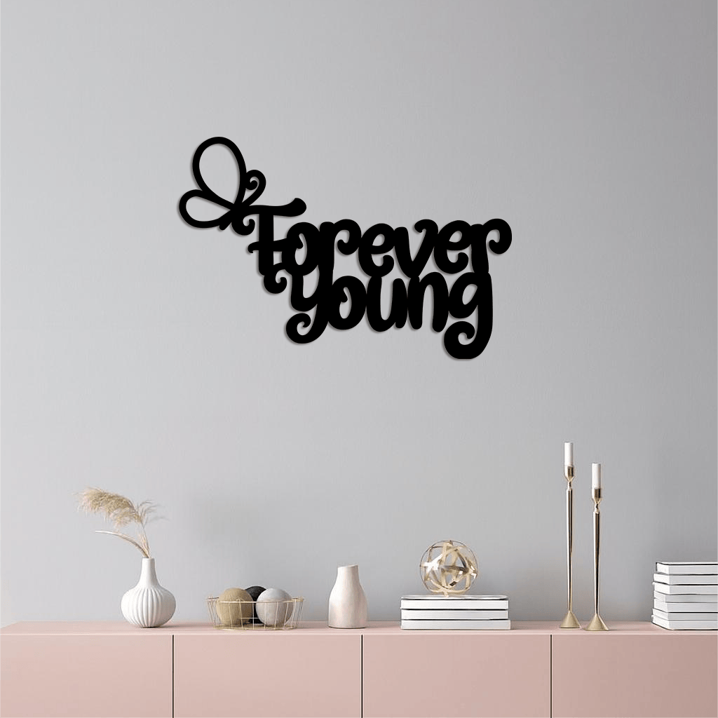 Forever Young Butterfly Script Metal Wall Art – Whimsical Home Decor - KAFGP117