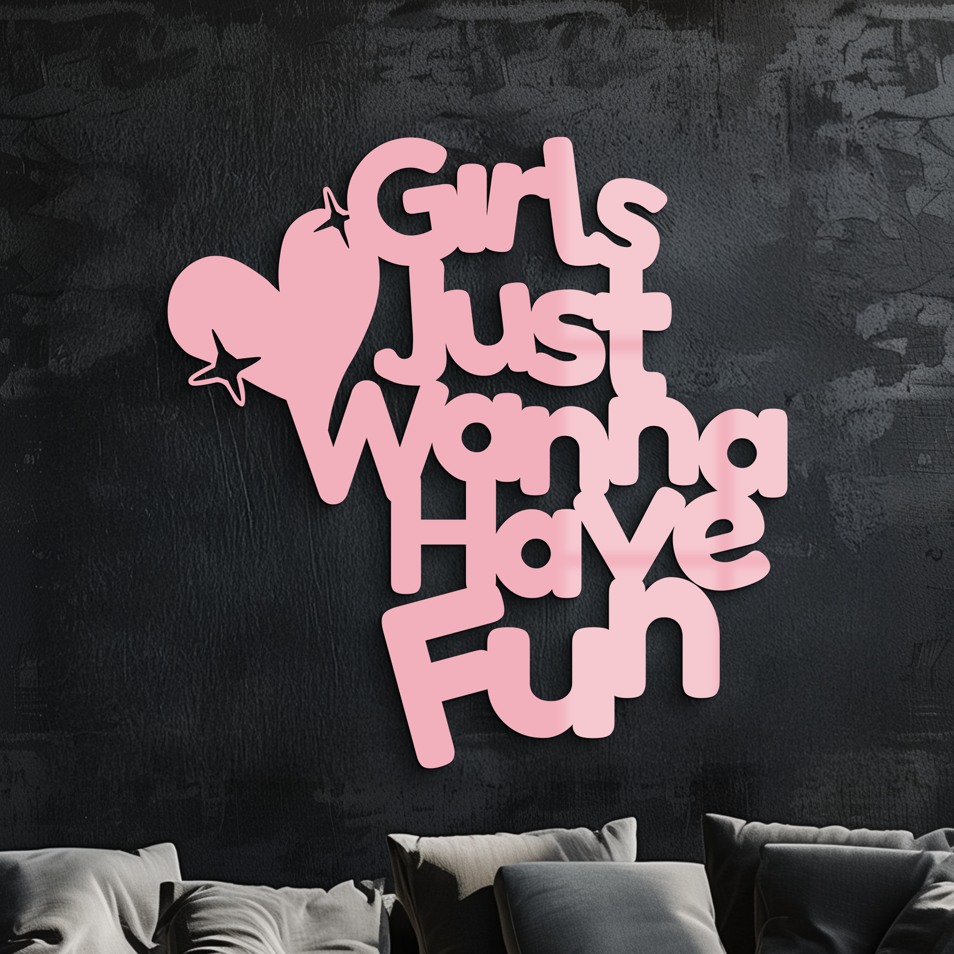Girls Just Wanna Have Fun Metal Wall Art – Playful Heart & Star Design - KAFGP118