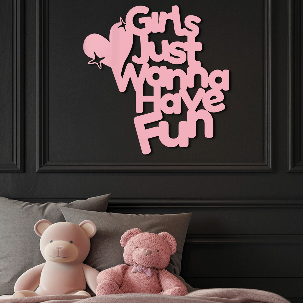 Girls Just Wanna Have Fun Metal Wall Art – Playful Heart & Star Design - KAFGP118
