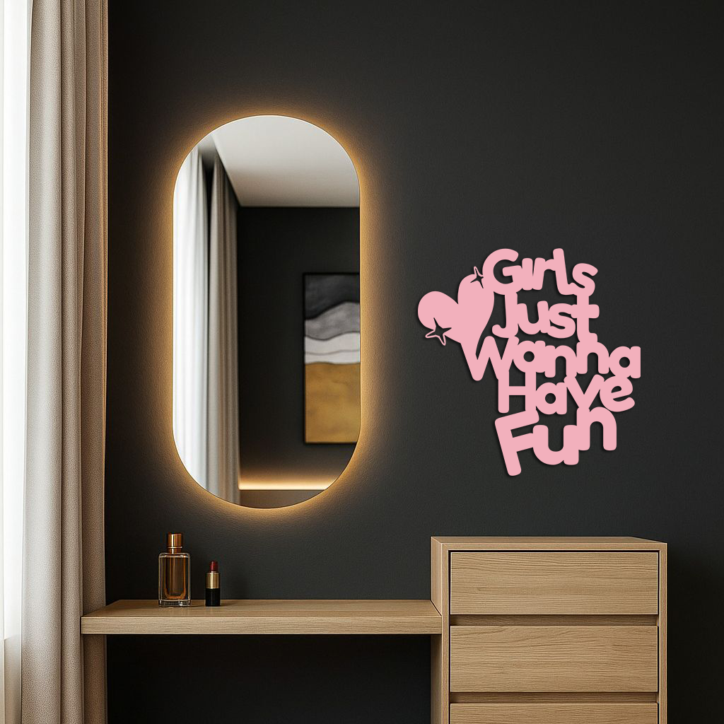 Girls Just Wanna Have Fun Metal Wall Art – Playful Heart & Star Design - KAFGP118
