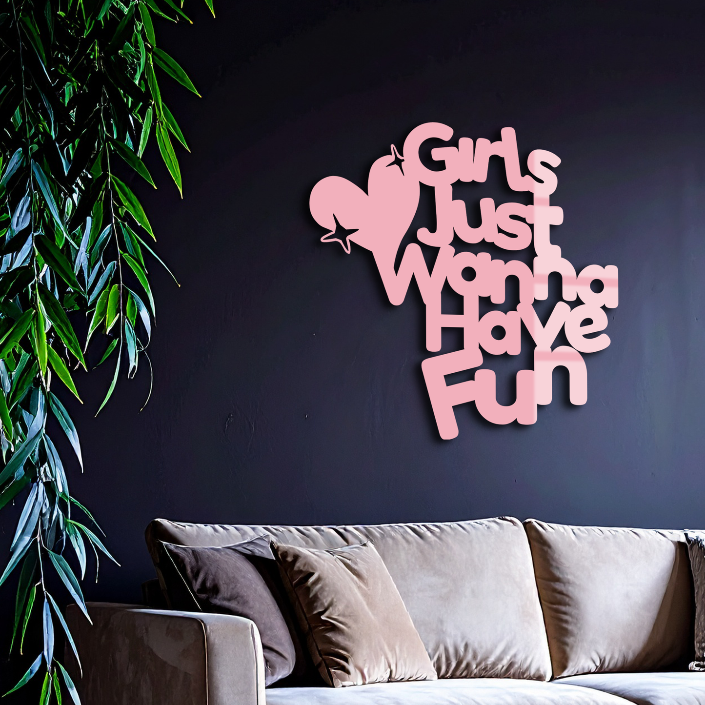 Girls Just Wanna Have Fun Metal Wall Art – Playful Heart & Star Design - KAFGP118