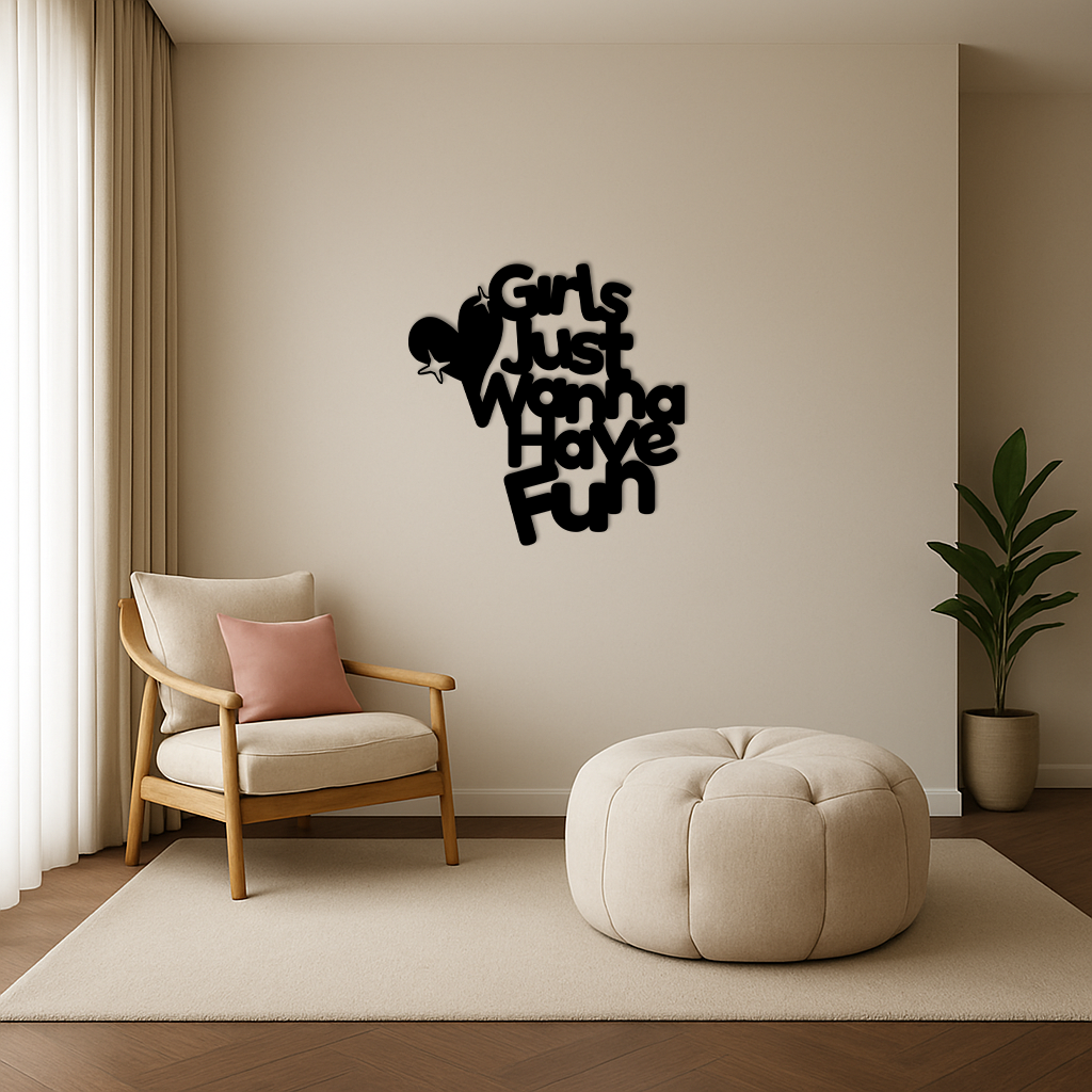 Girls Just Wanna Have Fun Metal Wall Art – Playful Heart & Star Design - KAFGP118