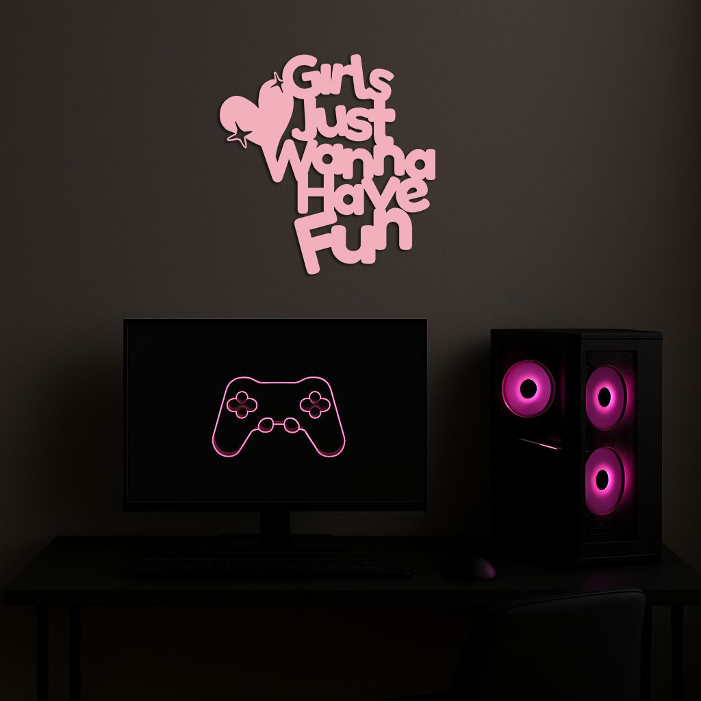Girls Just Wanna Have Fun Metal Wall Art – Playful Heart & Star Design - KAFGP118