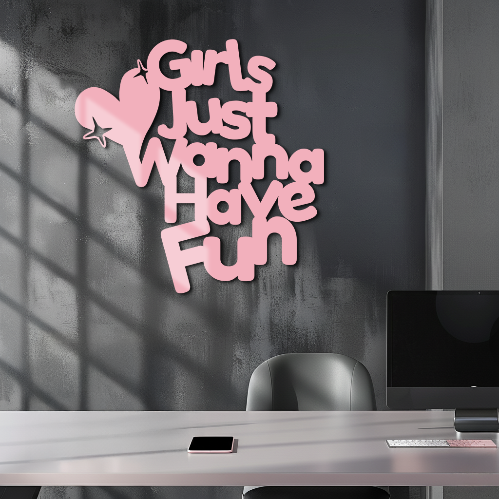 Girls Just Wanna Have Fun Metal Wall Art – Playful Heart & Star Design - KAFGP118
