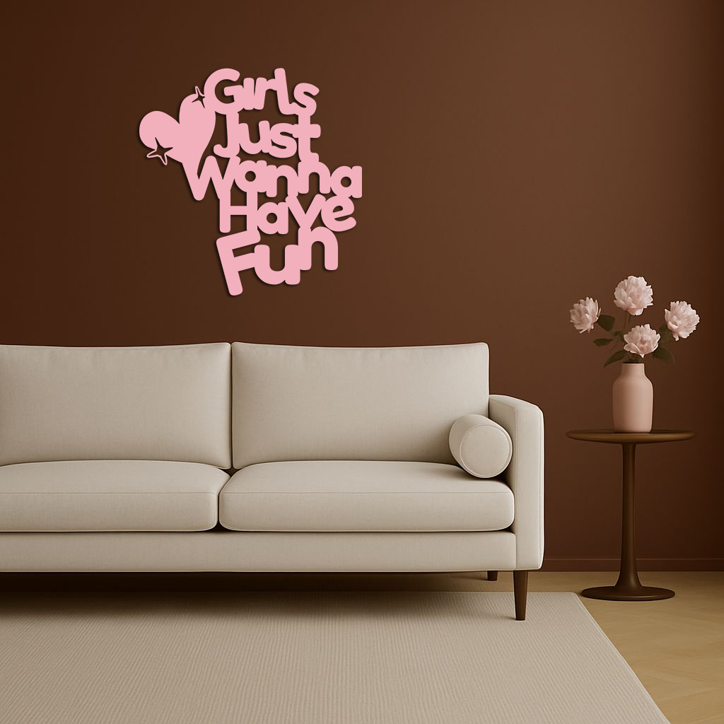 Girls Just Wanna Have Fun Metal Wall Art – Playful Heart & Star Design - KAFGP118