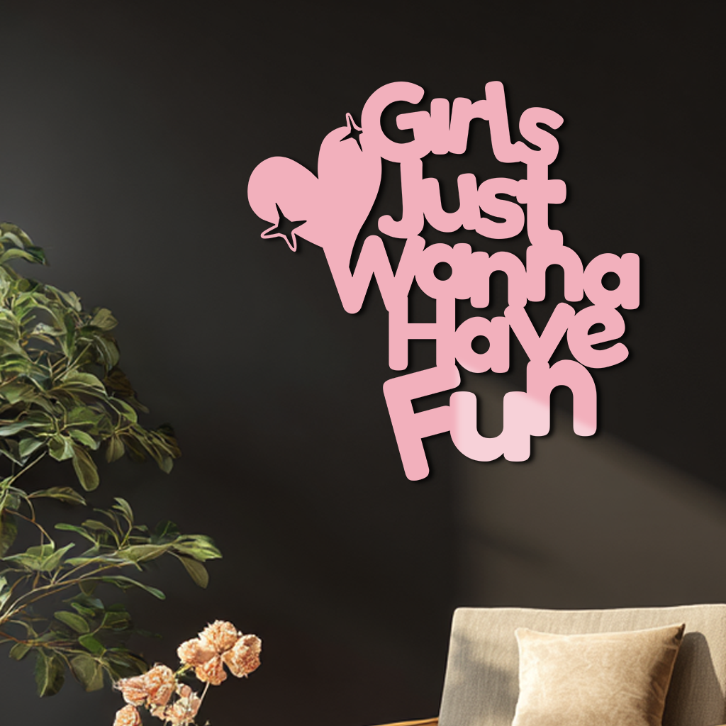 Girls Just Wanna Have Fun Metal Wall Art – Playful Heart & Star Design - KAFGP118