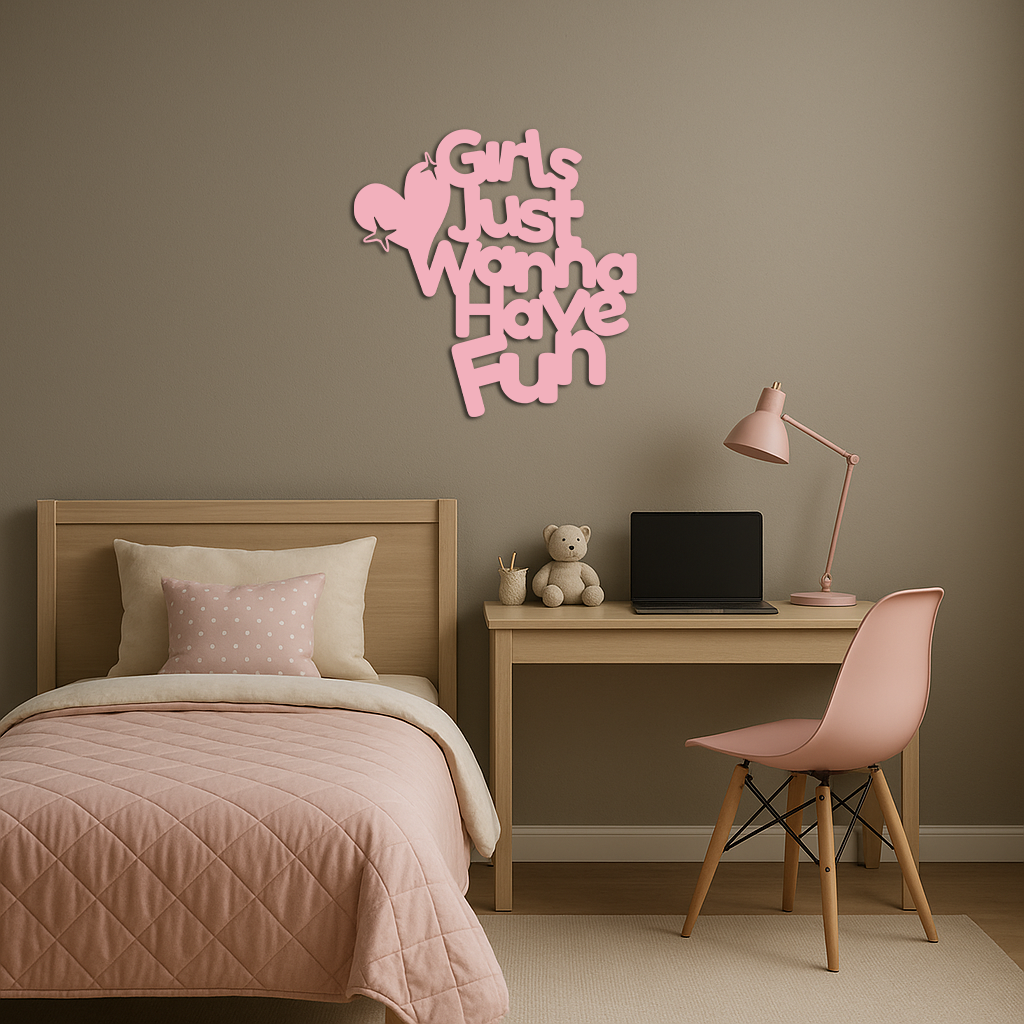 Girls Just Wanna Have Fun Metal Wall Art – Playful Heart & Star Design - KAFGP118